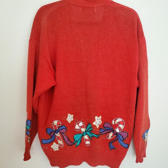 Vintage Lizi Ruch Beaded Embroidered Christmas Holiday Sweater Cardigan Size L - Picture 2 of 6